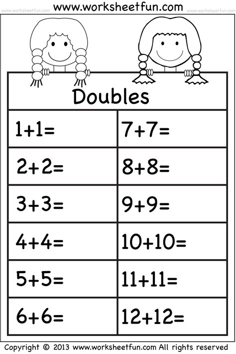 Free Printable Doubles Facts Worksheets